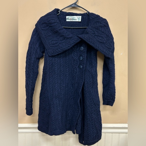 Aran Crafts Blue Fisherman Wool Three Button Chunky Collar Coat Size XS - Picture 1 of 5